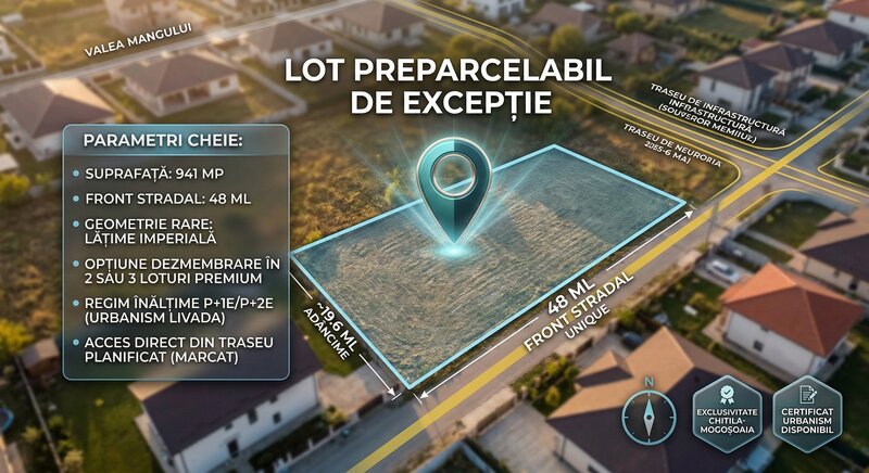 Chitila - Mogosoaia  Str. Nichita Stanescu  Teren 941mp deschidere 48m